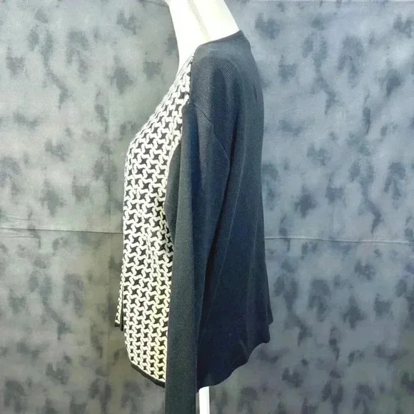 Vintage Norton McNaughton Black and White Houndstooth Zip Up Sweater Size XL - Picture 2 of 6